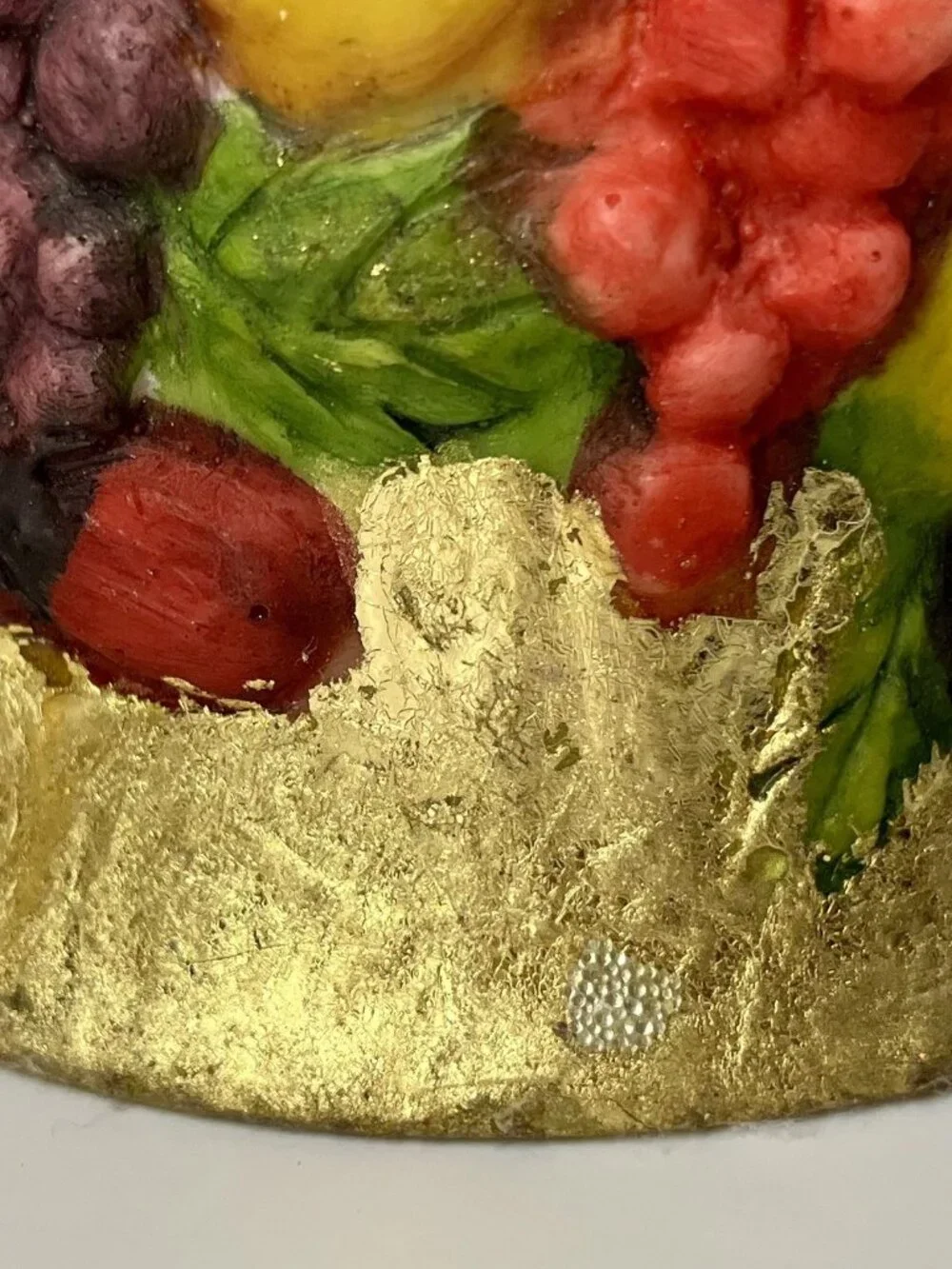 Dept 56 Gold Foil Bells RaisedFruit Design OrnamentWired Ribbon HTF Set Of 4